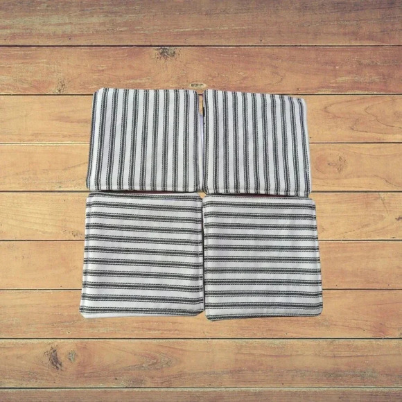 Fabric Coasters, Set Of 4, Reversible Cows and Black and White Ticking - Picture 4 of 6